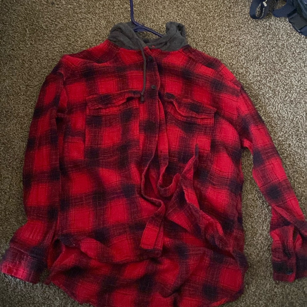 Red Flannel w gray hoodie